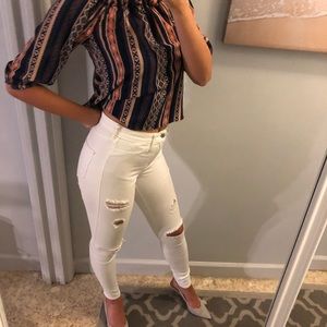 Hollister White High Waisted Skinny Ripped Jeans